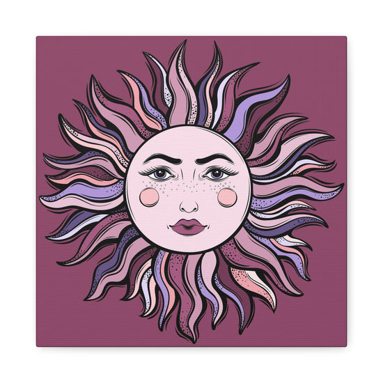 Boho Sun Goddess Canvas Print – Dreamy Celestial Wall Art in Pastel Tones