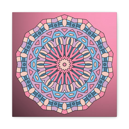 Blush & Blue Mandala Canvas Print – Serene Floral Sacred Geometry Wall Art