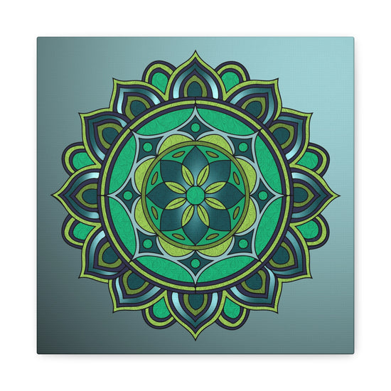 Green & Teal Mandala Canvas Print – Nature-Inspired Sacred Geometry Wall Art