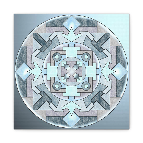 Cool Blue Mandala Canvas Print – Calming Geometric Wall Art with Metallic Look