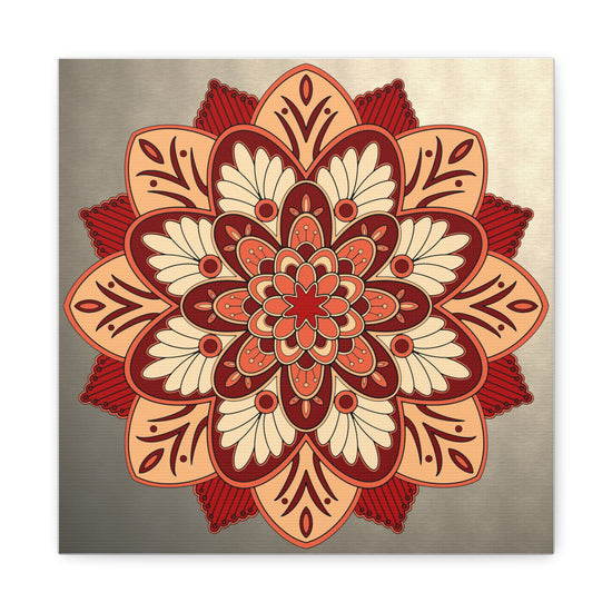 Crimson Blossom Mandala Canvas Wall Art Print