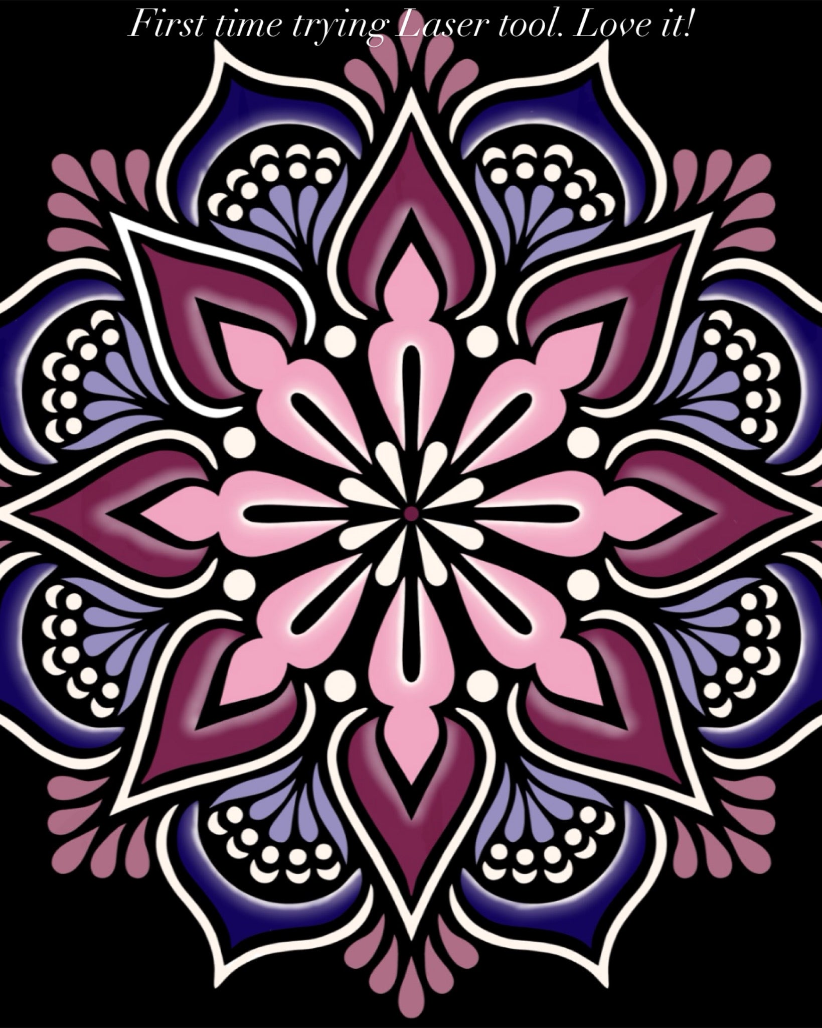 Laser Engraved Mandala Art - Pink & Blue Floral
