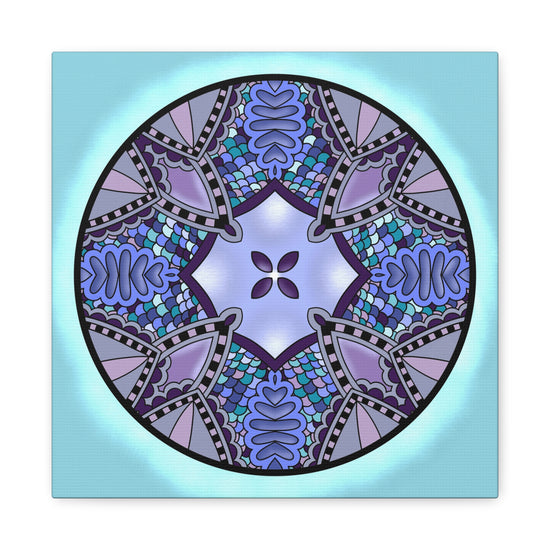 Cool Tone Mandala Canvas Print – Calming Geometric Floral Wall Art in Purple and Teal