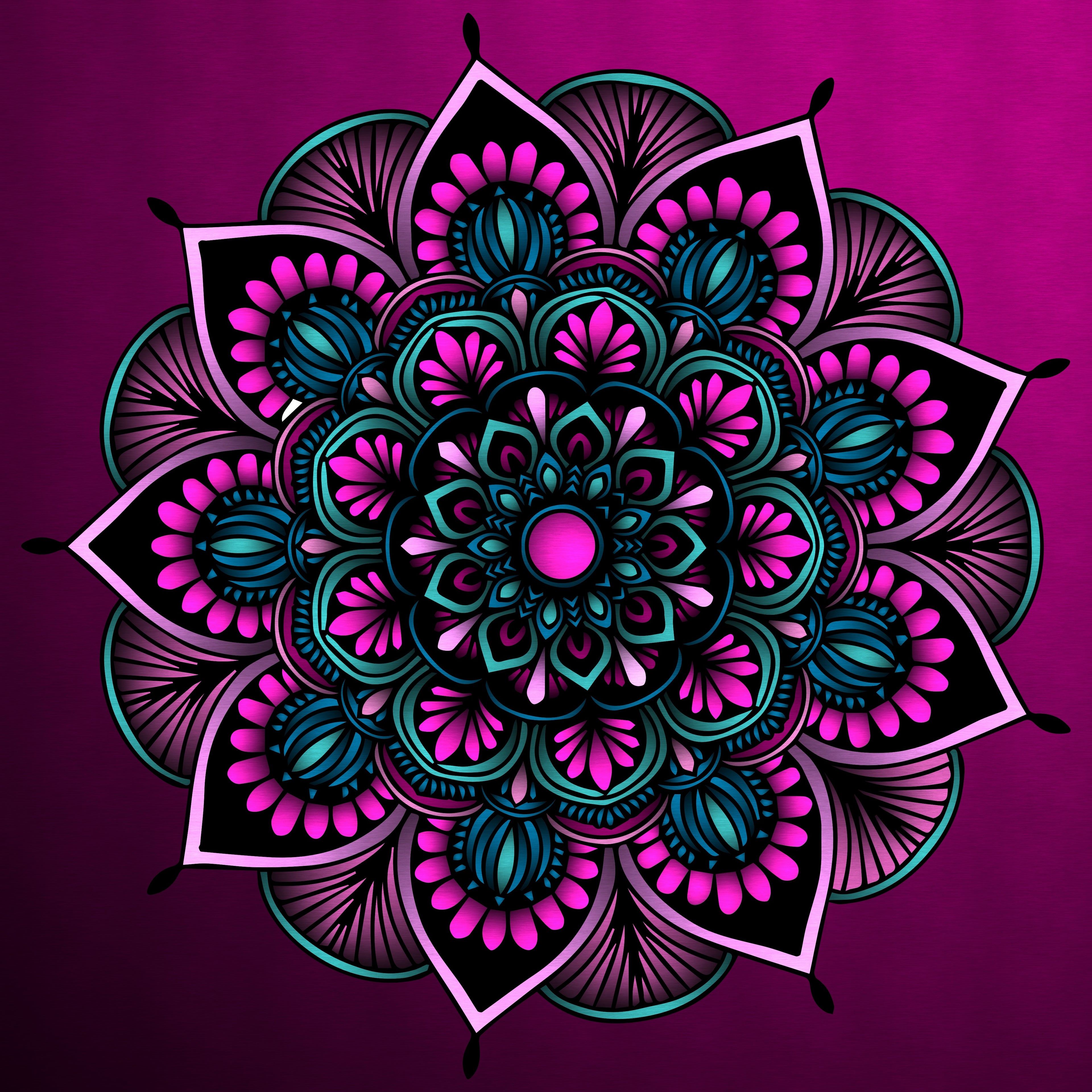 Laser Engraved Mandala Art - Magenta & Teal Lotus